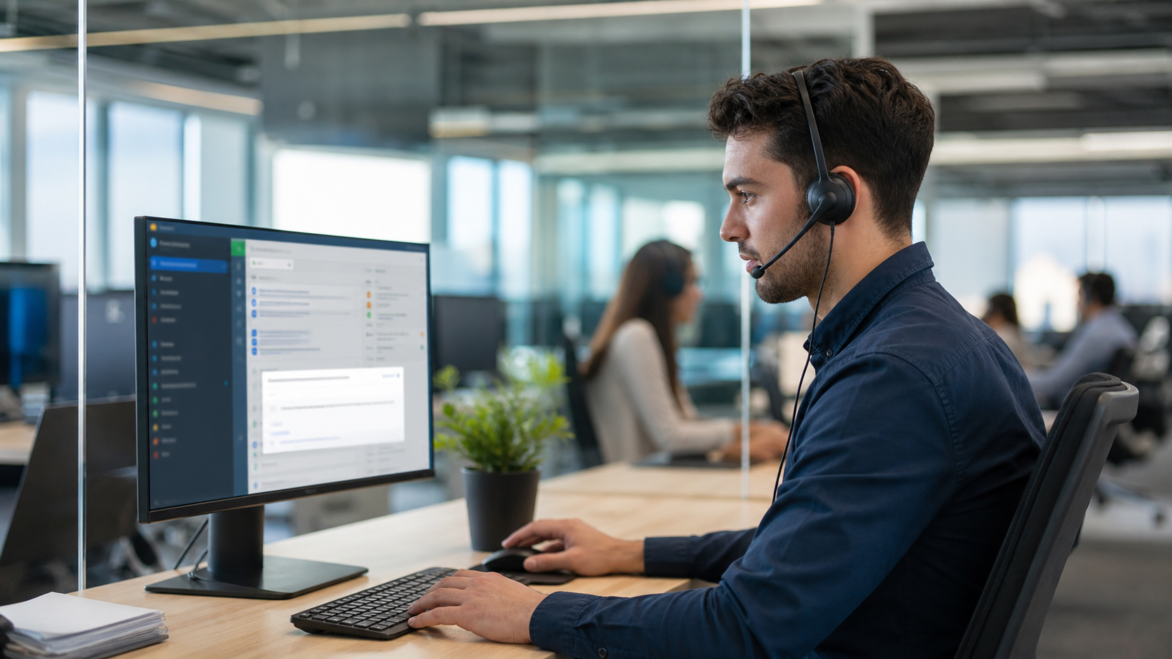 Asistente de IA para agentes de call center mostrando apoyo contextual durante una interacción
